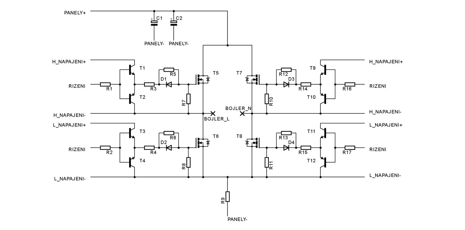 zjednodušené schéma H můstku v měniči obecné