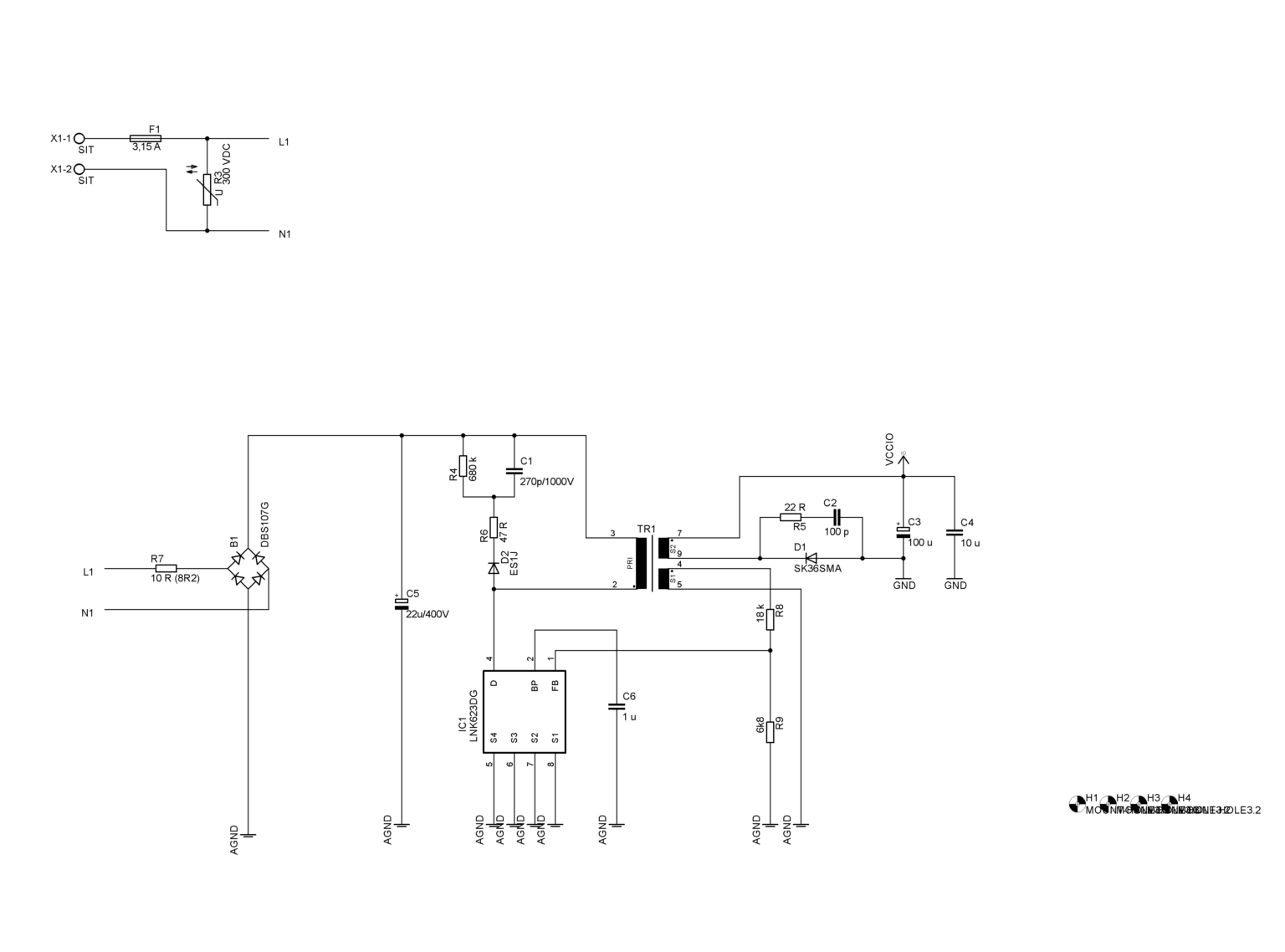 Schéma napájecího zdroje elektroniky lustru.