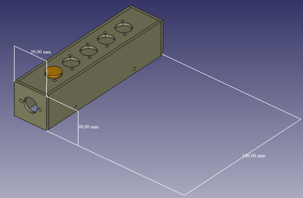 3D model rozbočovače s rozměry.