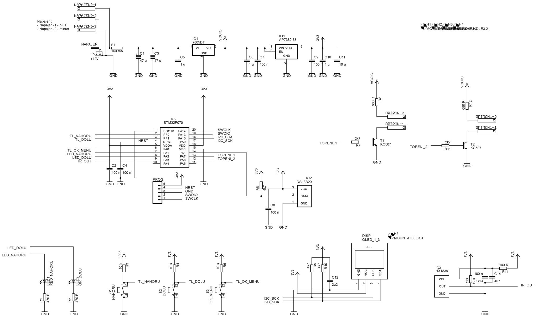 Schéma elektroniky termostatu.
