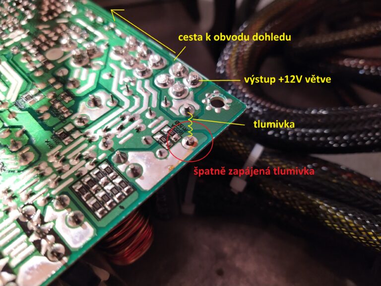 Špatně zapájená tlumivka v +12V větvi zdroje ZALMAN ZM700 LXII.